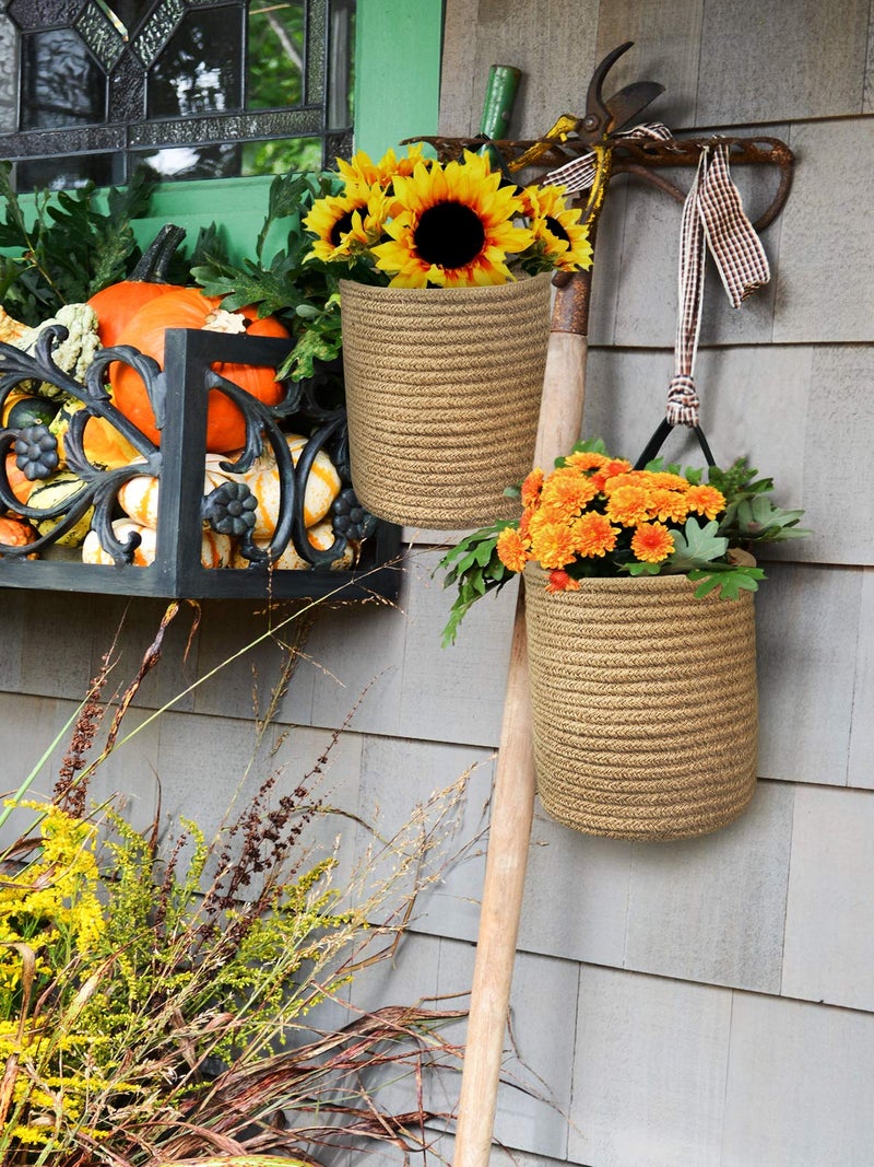 Goodpick 2pack Jute Hanging Basket - Small Woven Fern Hanging Rope Basket Flower Plants Wall Basket Decor Set Boho  7.87 x 7 x 11.7 inches - Image 4